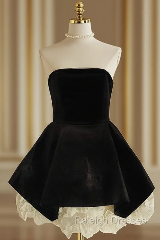 Sexy A Line Strapless Velvet Black Holiday Dress Travel Vacation Dresses Short Birthday Dress