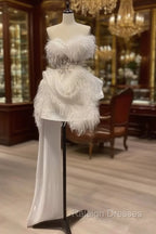 Sexy A Line Strapless White Feathers 18Th Birthday Outfits