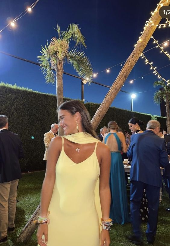 Sexy A Line Straps Chiffon Yellow Long Formal Prom Dress Secondary image