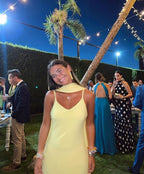 Sexy A Line Straps Chiffon Yellow Long Formal Prom Dress