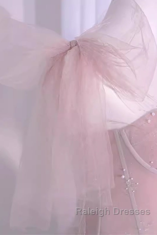 Sexy A Line Straps Neckline Long Pink Prom Dress