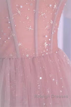 Sexy A Line Straps Neckline Long Pink Prom Dress