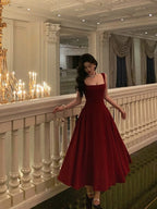 A-Line Straps Red Ankle Length Prom Dress Birthday Outfits Prom Dresses