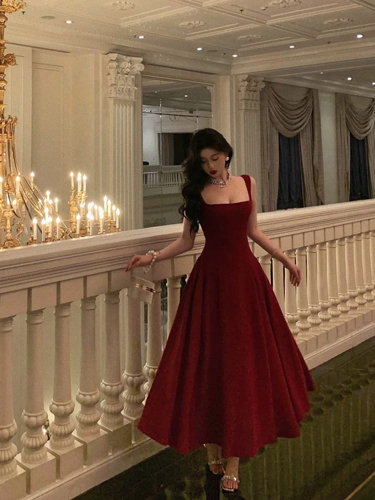 A-Line Straps Red Ankle Length Prom Dress Birthday Outfits Prom Dresses