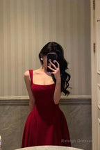 Sexy A Line Straps Red Ankle Length Prom Dresses Birthday Outfits