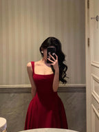 A-Line Straps Red Ankle Length Prom Dress Birthday Outfits Prom Dresses