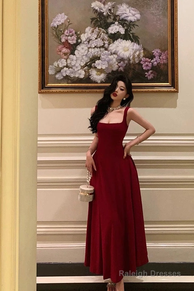 Sexy A Line Straps Red Ankle Length Prom Dresses Birthday Outfits