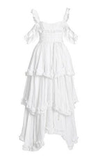 Sexy A Line Straps Ruffles Floor Length Chiffon White Formal Prom Dress 1697