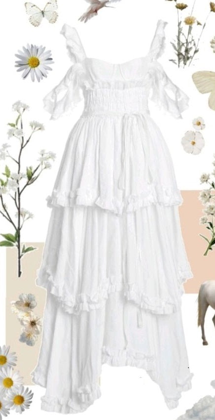 Sexy A Line Straps Ruffles Floor Length Chiffon White Formal Prom Dress 1697