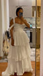 Sexy A Line Straps Ruffles Floor Length Chiffon White Formal Prom Dress 1697