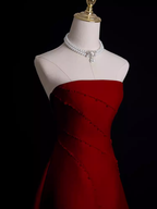 A-Line Strapless Sleeveless Burgundy Long Prom Dresses