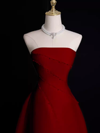 A-Line Strapless Sleeveless Burgundy Long Prom Dresses