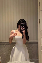 Sexy A Line Straps Sleeveless White Tea Length Prom Dresses Birthday Outfits