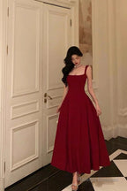 Sexy A Line Straps Wine Red Ankle Length Prom Dresses,Wine Red Formal Dress