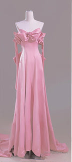 Sexy A Line Sweetheart Pink Satin Long Prom Dress Evening Dress Formal Dress