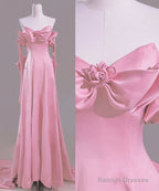 Sexy A Line Sweetheart Pink Satin Long Prom Dress Evening Dress Formal Dress