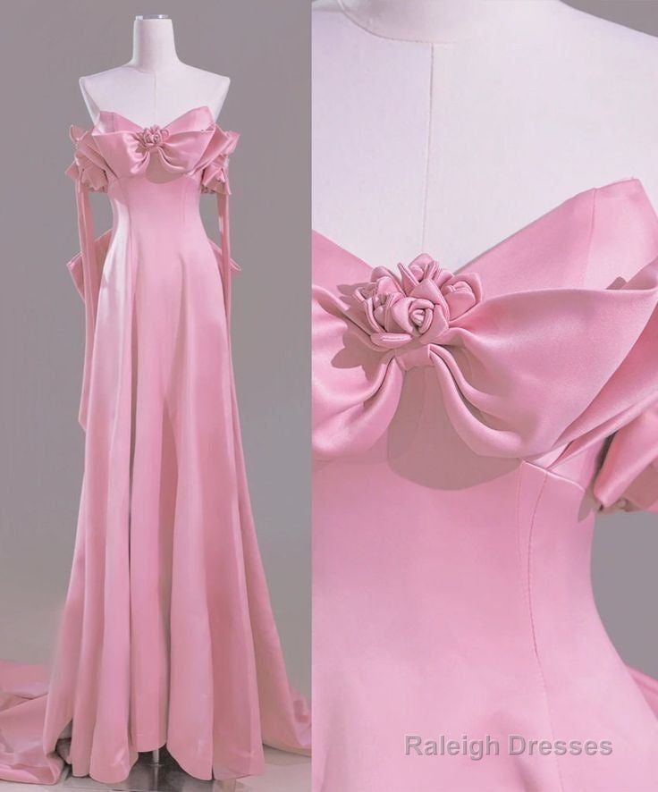 Sexy A Line Sweetheart Pink Satin Long Prom Dress Evening Dress Formal Dress Main image