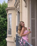 A-Line Sweetheart Sleeveless Prom Dresses Pink Slit Flowers Prom Dresses