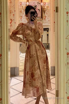 Sexy A Line V Neckline Long Sleeves Pink Floral Prom Dresses Birthday Outfits Evening Gown