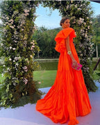 A-Line V Neckline Organge Prom Dresses Long Prom Dress
