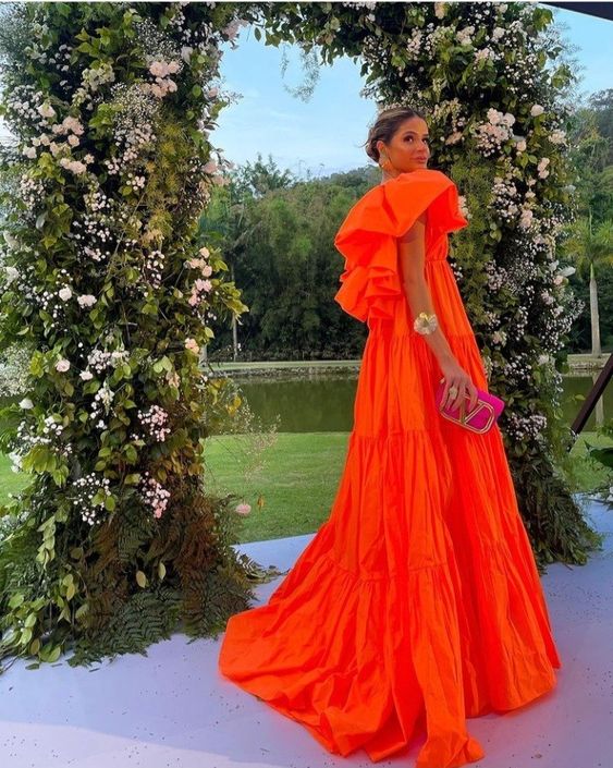 A-Line V Neckline Organge Prom Dresses Long Prom Dress