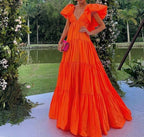 A-Line V Neckline Organge Prom Dresses Long Prom Dress