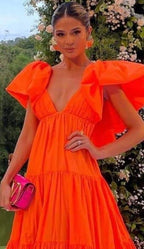 A-Line V Neckline Organge Prom Dresses Long Prom Dress