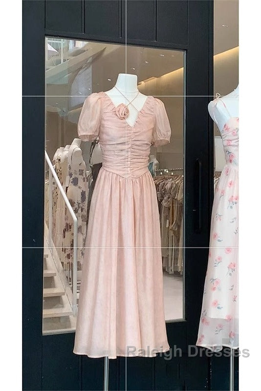 Sexy A Line V Neckline Pink Chiffon Beach Dress WomenS Vacation Dresses