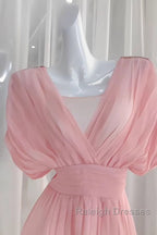 Sexy A Line V Neckline Ruffled Pink Chiffon Beach Dress WomenS Vacation Dresses