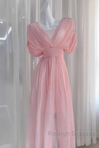 Sexy A Line V Neckline Ruffled Pink Chiffon Beach Dress WomenS Vacation Dresses