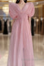 Sexy A Line V Neckline Ruffled Pink Chiffon Beach Dress WomenS Vacation Dresses
