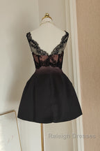Sexy A Line V Neckline Satin Lace Vacation Dresses Short Birthday Dress