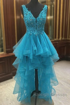 Sexy Asymmetrical V-Neck Tulle Prom Dresses