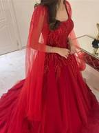 Ball Gowns Navy Blue Tulle Long Sequin Prom Dress Long Prom Dresses