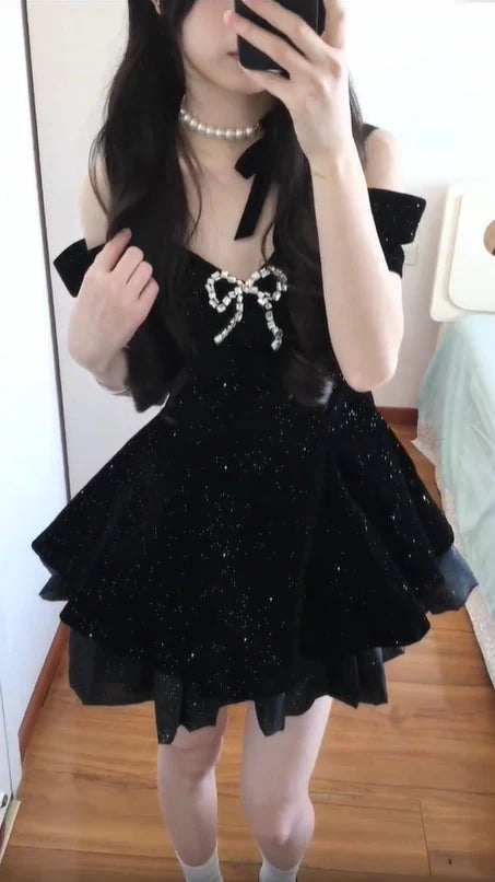 Ball Gowns Off The Shoulder Black Velvet Short Prom 8Th Grade Homecoming Dress Summer Middle School Hoco Dresses 6Th Grade Graduation Outfits