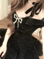 Ball Gowns Off The Shoulder Black Velvet Short Prom 8Th Grade Homecoming Dress Summer Middle School Hoco Dresses 6Th Grade Graduation Outfits