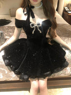 Ball Gowns Off The Shoulder Black Velvet Short Prom 8Th Grade Homecoming Dress Summer Middle School Hoco Dresses 6Th Grade Graduation Outfits