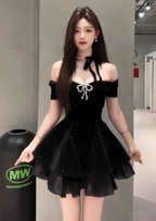 Ball Gowns Off The Shoulder Black Velvet Short Prom 8Th Grade Homecoming Dress Summer Middle School Hoco Dresses 6Th Grade Graduation Outfits