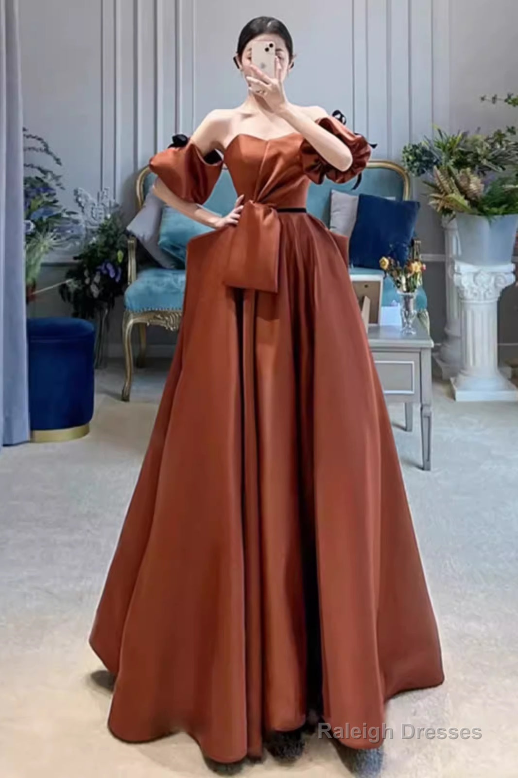 Sexy Ball Gown Off The Shoulder Party Dresses Satin Prom Dresses Main image