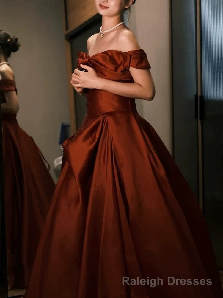 Sexy Ball Gown Off The Shoulder Satin Rust Red Floor Length Evening Dress Prom Dresses Secondary image