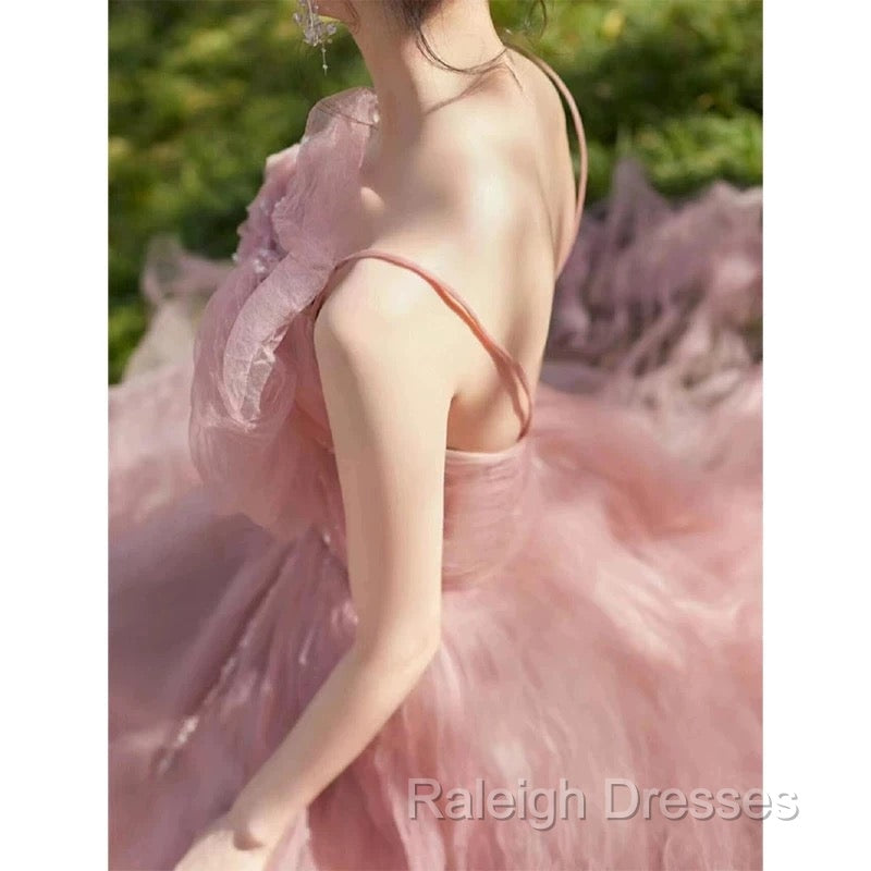 Sexy Ball Gown Spaghetti Straps Pink Tulle Evening Dress Prom Dresses Secondary image