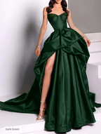 Ball Gowns Strapless Burgundy Long Slit Prom Dresses Prom Dress