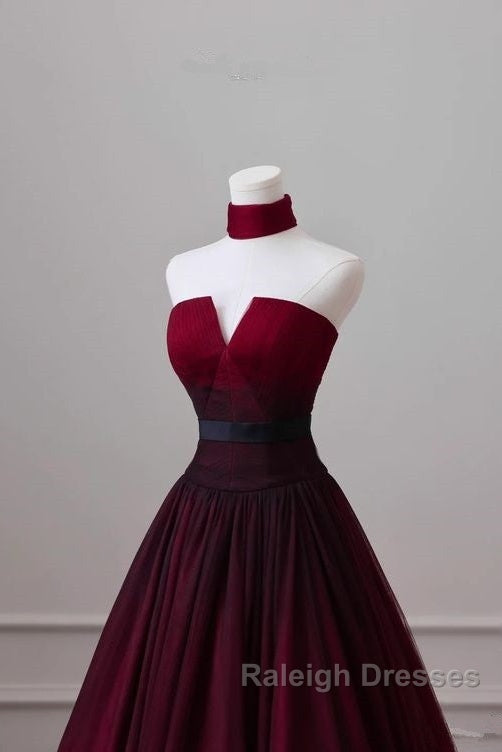 Sexy Ball Gown Strapless Long Burgundy Prom Dress Evening Dresses Secondary image