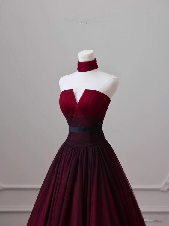 Sexy Ball Gown Strapless Long Burgundy Prom Dress Evening Dresses Secondary image