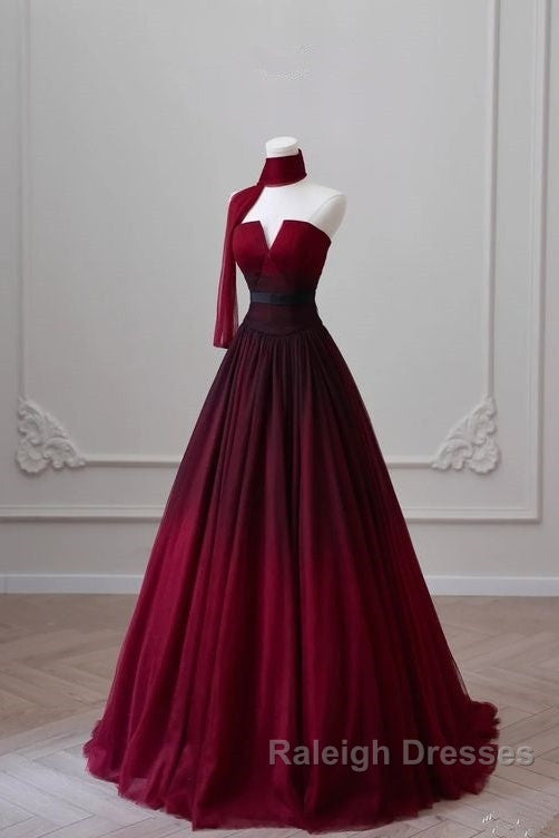 Sexy Ball Gown Strapless Long Burgundy Prom Dress Evening Dresses