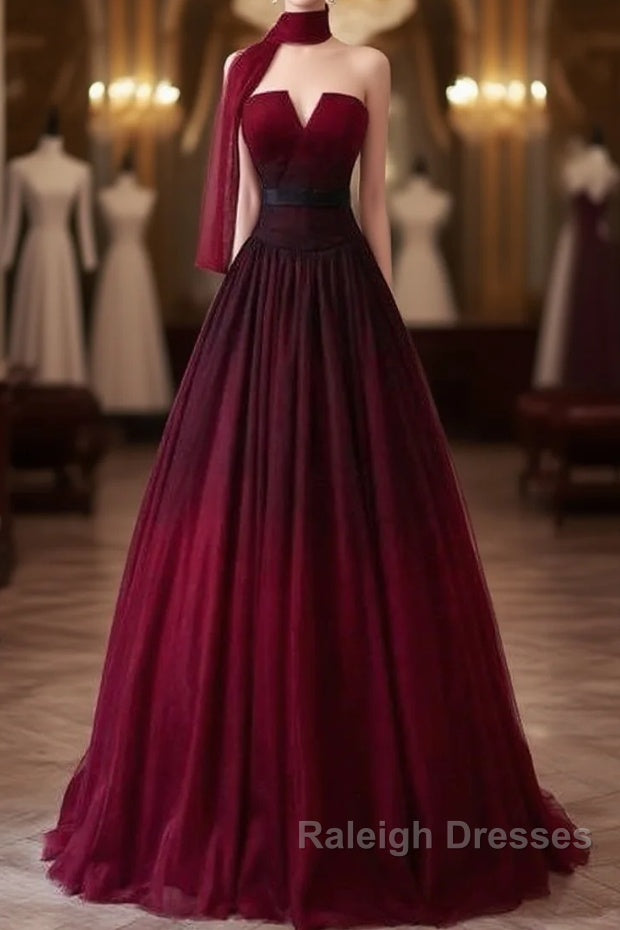 Sexy Ball Gown Strapless Long Burgundy Prom Dress Evening Dresses Main image