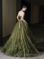 Sexy Ball Gown Strapless Neckline Green Ruffles Evening Dress Prom Dresses