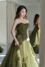 Sexy Ball Gown Strapless Neckline Green Ruffles Evening Dress Prom Dresses