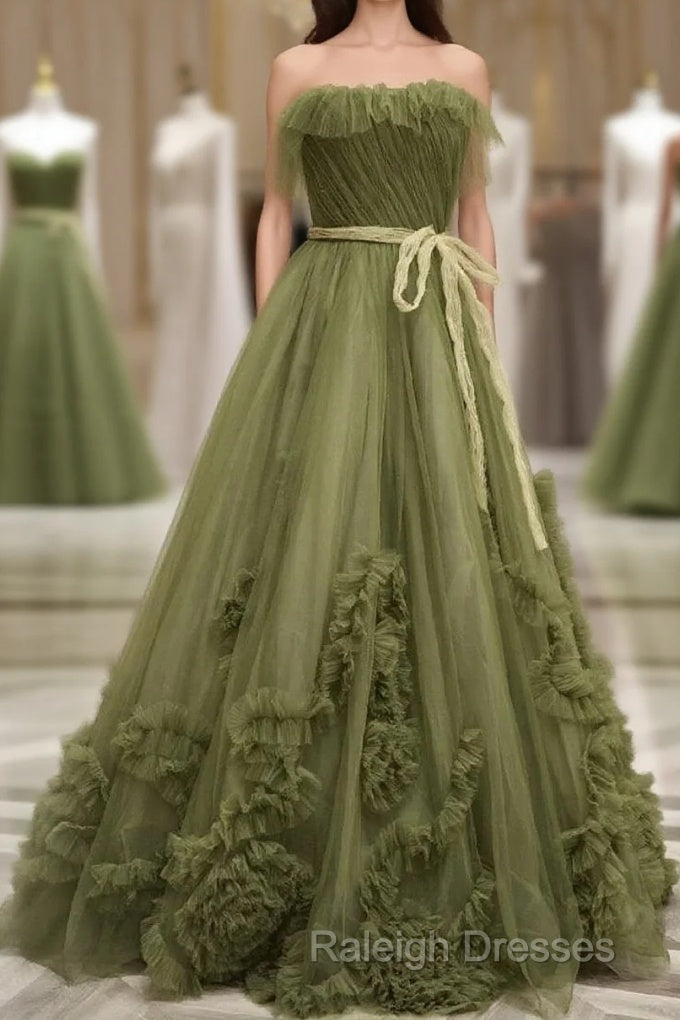 Sexy Ball Gown Strapless Neckline Green Ruffles Evening Dress Prom Dresses Main image
