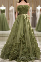 Sexy Ball Gown Strapless Neckline Green Ruffles Evening Dress Prom Dresses